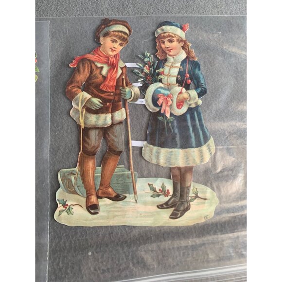 Vintage Victorian Paper Die Cut Set with Children & Dog set of 2 - Picture 3 of 10